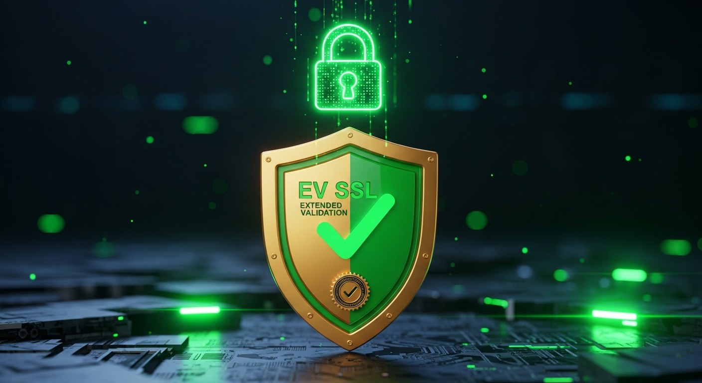 A shield with a verified business identity badge inside it.