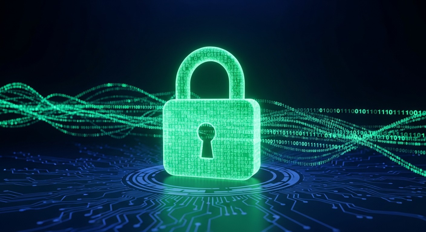 A computer screen with a padlock and shield icon.